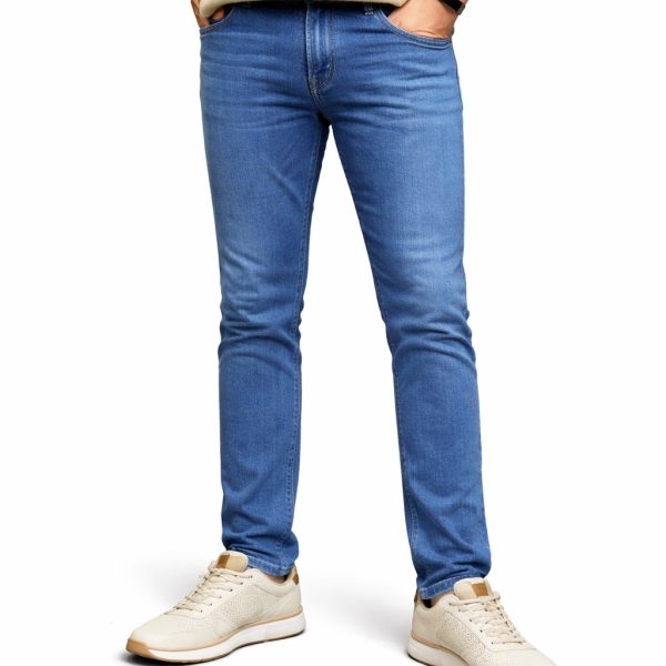 Men’s Mid Blue Straight Fit Denim Jeans – Comfortable Everyday Wear with Signature Back Pocket Design