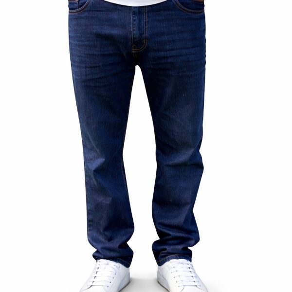 Men’s Dark Blue Straight Fit Denim Jeans – Comfortable Everyday Wear with Signature Back Pocket Design